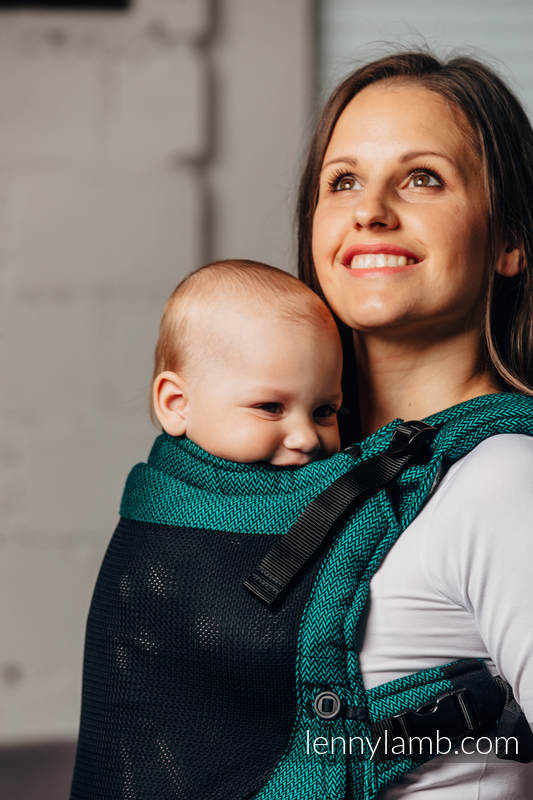 Meine erste Tragehilfe - LennyUpGrade mit Mesh, Größe Standard, Fischgrätmuster, 75% Baumwolle, 25% Poliester  - EMERALD (grad B) #babywearing