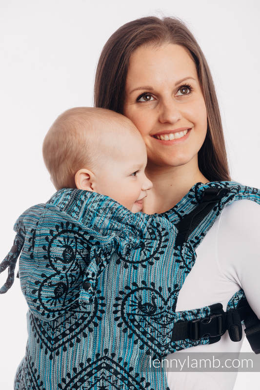 LennyGo Ergonomic Carrier, Baby Size, jacquard weave 100% cotton - FOLK HEARTS - MIDSUMMER NIGHT #babywearing