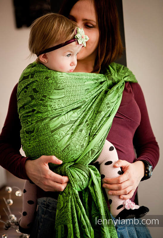 Żakardowa chusta do noszenia dzieci, bawełna - Koty Purpurowy z Zielenią - rozmiar L #babywearing