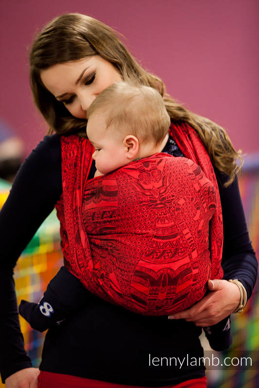 Baby Wrap, Jacquard Weave (60% cotton, 40% bamboo) - Cats Black&Red - size S (grade B) #babywearing