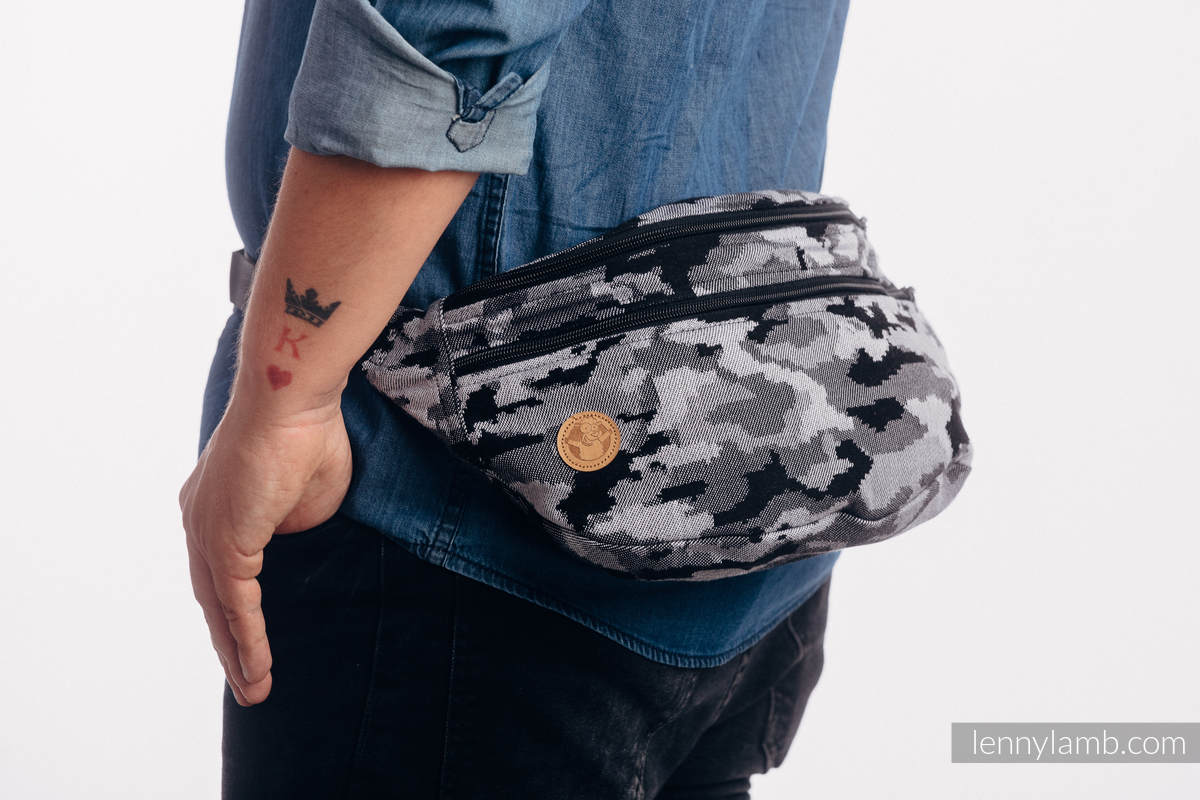 Marsupio portaoggetti Waist Bag in tessuto di fascia, misura large (100% cotone) - GREY CAMO #babywearing