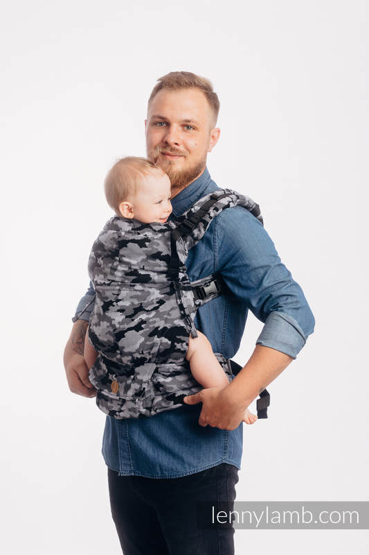 Mochila LennyUpGrade, talla estándar, tejido jaqurad 100% algodón - GRIS CAMO #babywearing