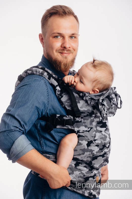 LennyGo Mochila ergonómica, talla bebé, jacquard 100% algodón - GRIS CAMO #babywearing