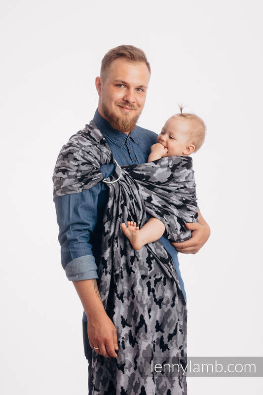 Żakardowa chusta kółkowa do noszenia dzieci, bawełna - SZARE MORO - long 2.1m #babywearing