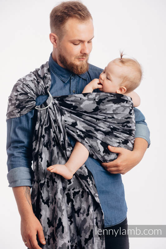 Żakardowa chusta kółkowa do noszenia dzieci, bawełna, ramię bez zakładek - SZARE MORO - standard 1.8m #babywearing