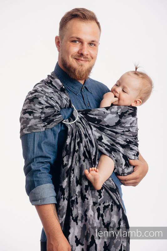 Żakardowa chusta kółkowa do noszenia dzieci, bawełna - SZARE MORO - long 2.1m #babywearing