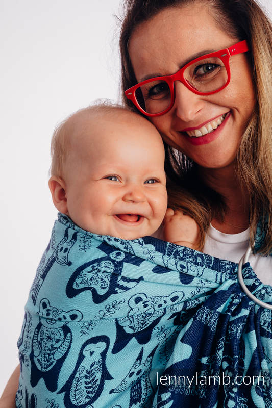 Żakardowa chusta kółkowa do noszenia dzieci, (100% bawełna) - PLAC ZABAW - NIEBIESKI - long 2.1m #babywearing