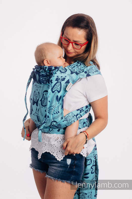 WRAP-TAI mini avec capuche, jacquard/ 100% coton / PLAYGROUND - BLUE  #babywearing