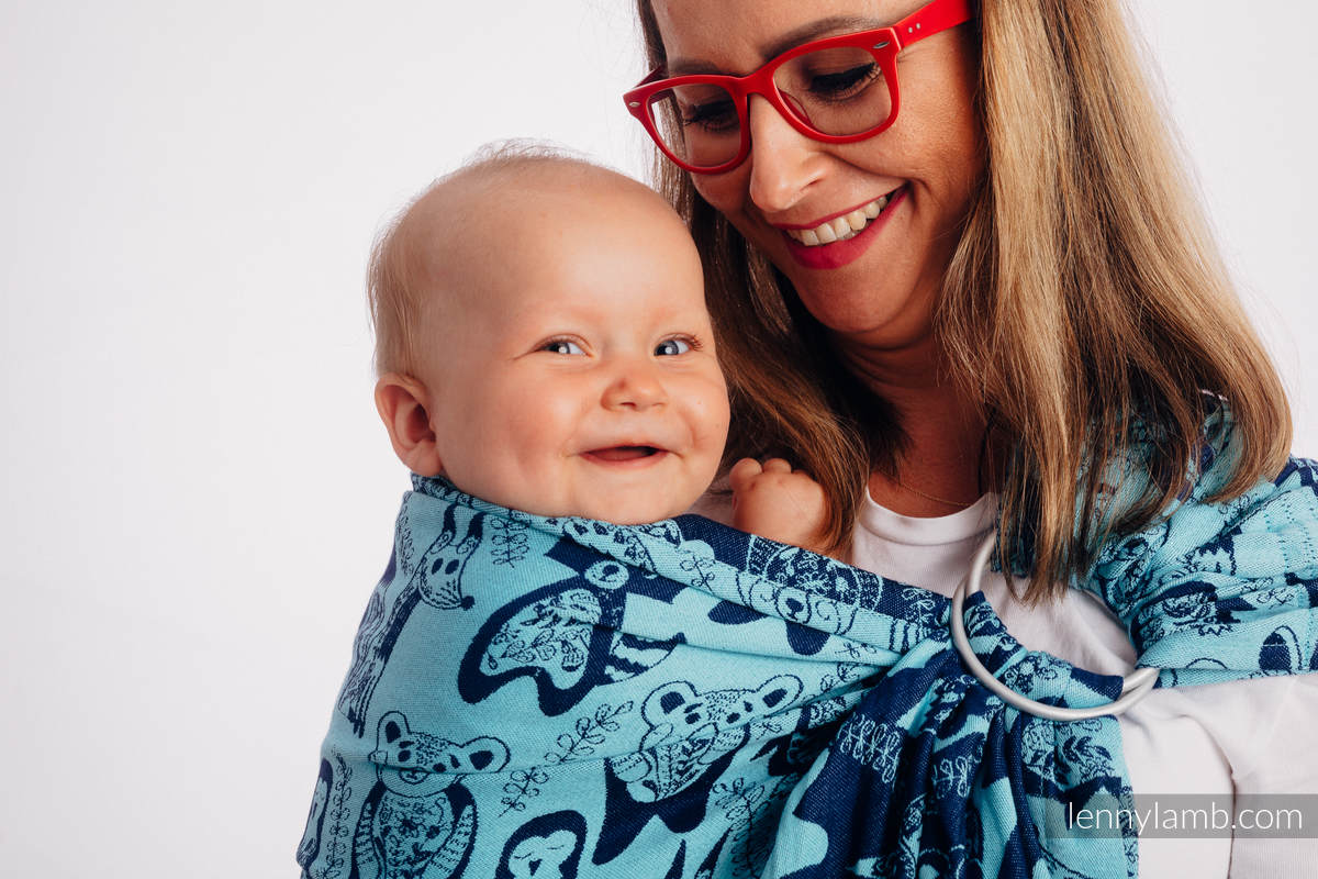 Żakardowa chusta kółkowa do noszenia dzieci, (100% bawełna), ramię bez zakładek - PLAC ZABAW - NIEBIESKI  - standard 1.8m #babywearing