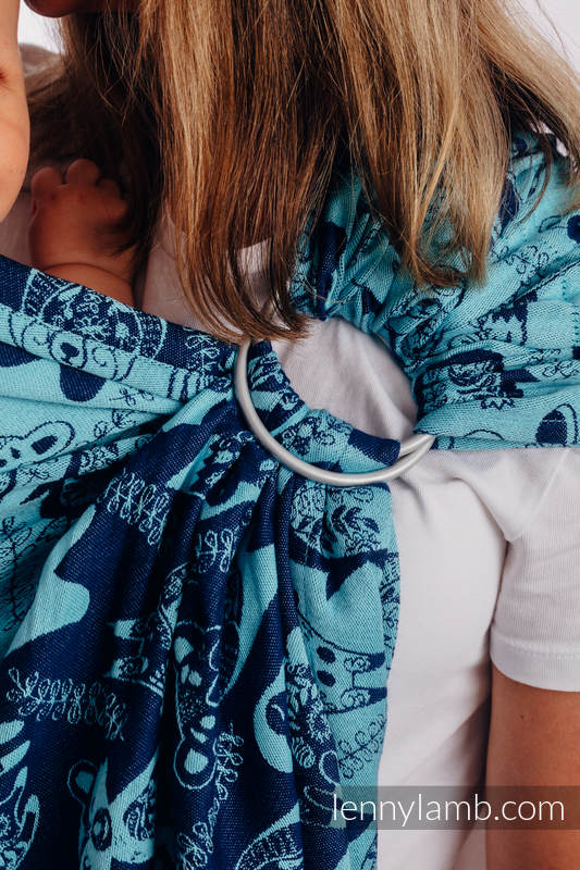 Ringsling, Jacquard Weave (100% cotton), with gathered shoulder - PLAYGROUND - BLUE - standard 1.8m #babywearing
