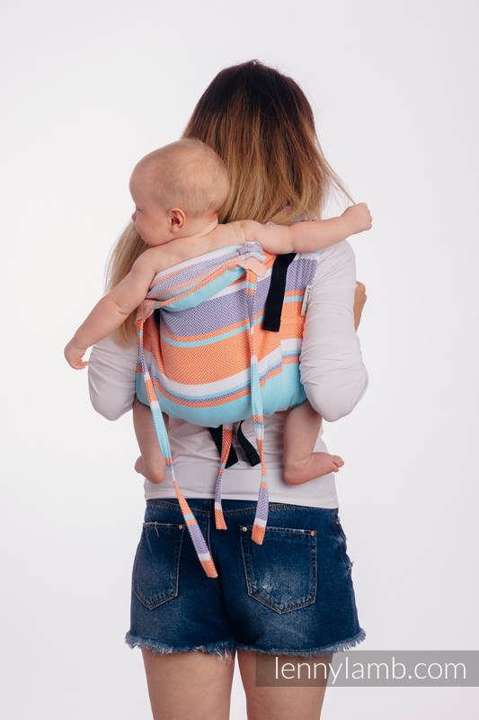 Nosidło Klamrowe ONBUHIMO splot jodełkowy (100% bawełna), rozmiar Standard - MAŁA JODEŁKA MANDARYNKOWE NIEBO  #babywearing