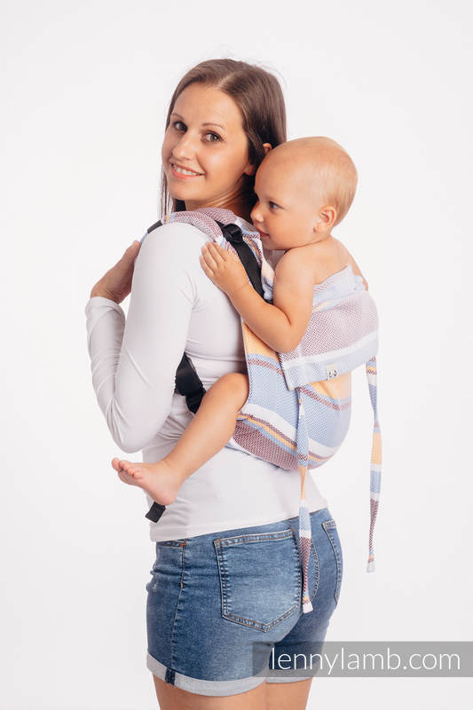 Nosidło Klamrowe ONBUHIMO splot jodełkowy (100% bawełna), rozmiar Toddler - MAŁA JODEŁKA KWIAT POMARAŃCZY #babywearing