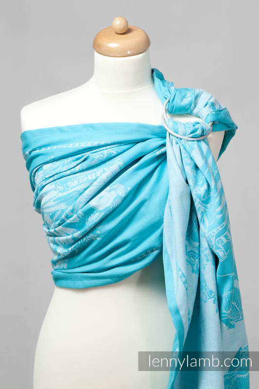 Ringsling, Jacquard Weave (100% cotton) - Speed Turquoise & White - long 2.1m #babywearing