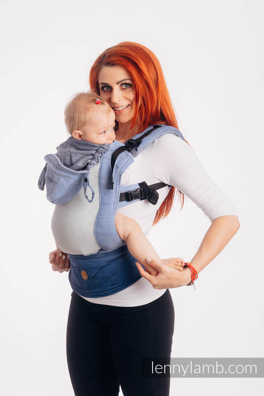 LennyGo Porte-bébé en maille ergonomique, taille bébé, tissage herringbone, 86 % coton, 14% polyester - LITTLE HERRINGBONE OMBRE BLUE #babywearing