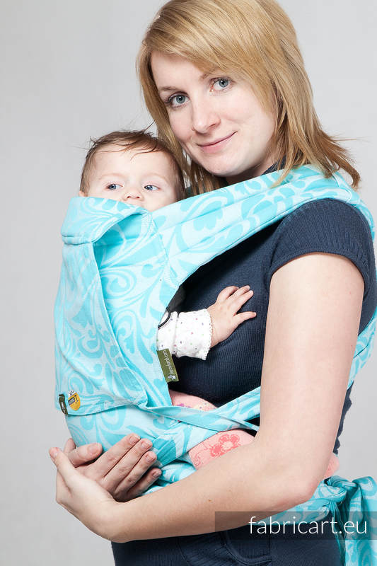 Mei-Tai Carrier, Toddler Size, jacquard weave 100% cotton - TWISTED LEAVES TURQUOISE&WHITE #babywearing