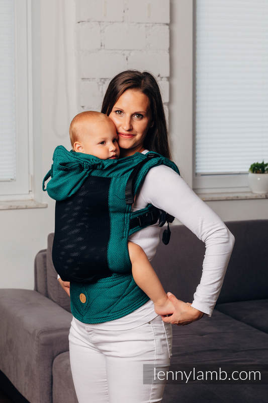 LennyGo Mochila ergonómica de malla Línea Básica - EMERALD -  talla bebé, tejido Herringbone, 86% algodón, 14% poliéster #babywearing