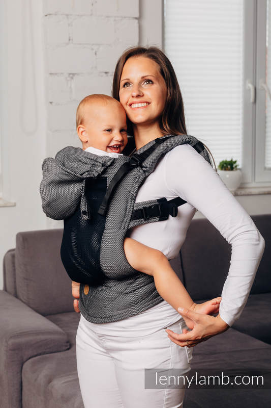 LennyGo Porte-bébé en maille ergonomique de la gamme de base - GRAPHITE - taille bébé, tissage herringbone, 86 % coton, 14% polyester #babywearing