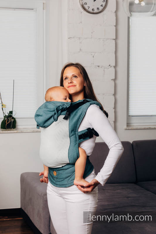 LennyGo Porte-bébé en maille ergonomique de la gamme de base - AMAZONITE -  taille toddler, tissage herringbone, 86 % coton, 14% polyester #babywearing