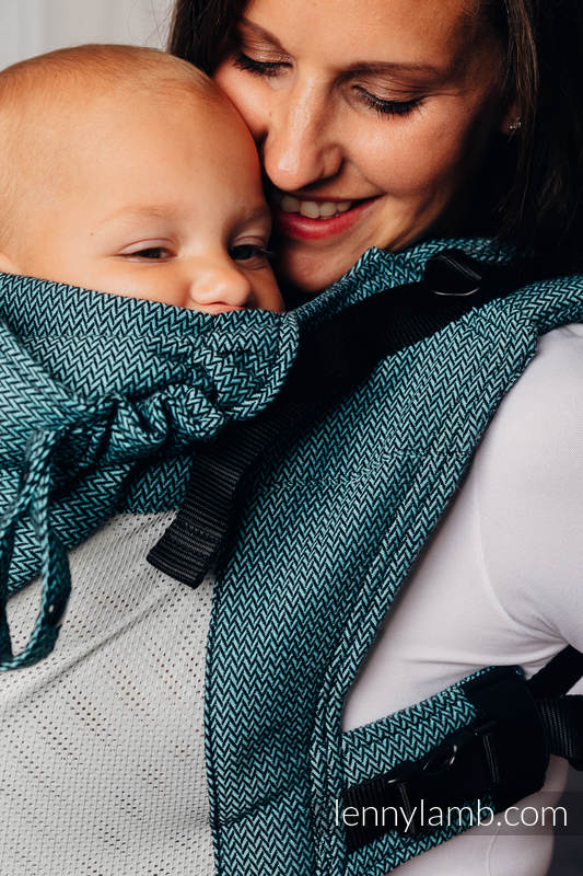 LennyGo Porte-bébé en maille ergonomique de la gamme de base - AMAZONITE -  taille toddler, tissage herringbone, 86 % coton, 14% polyester #babywearing