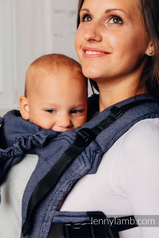LennyGo Mochila ergonómica de malla Línea Básica - JEANS - talla bebé, tejido satin, 86% algodón, 14% poliéster #babywearing