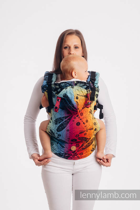 LennyGo Mochila ergonómica, talla Toddler, jacquard 100% algodón - DRAGONFLY RAINBOW DARK #babywearing