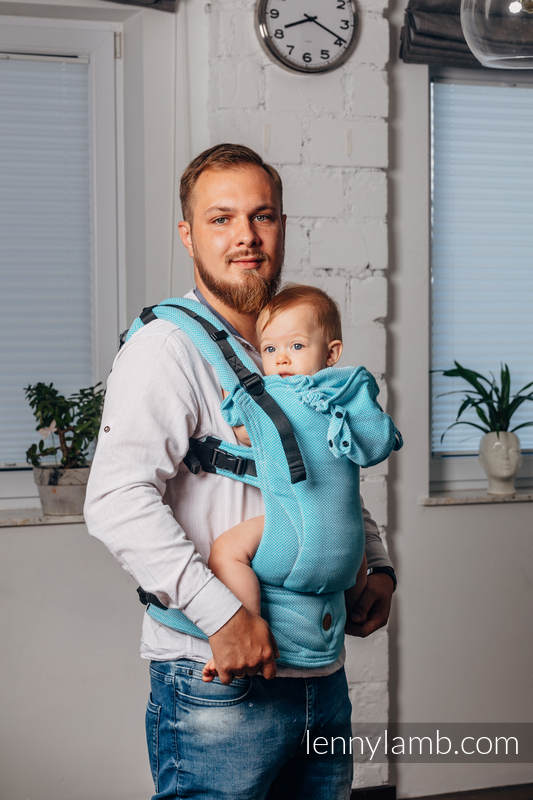 LennyGo Porte-bébé ergonomique de la gamme de base - LITTLE HERRINGBONE TURQUOISE , taille toddler, tissage herringbone, 100% coton #babywearing