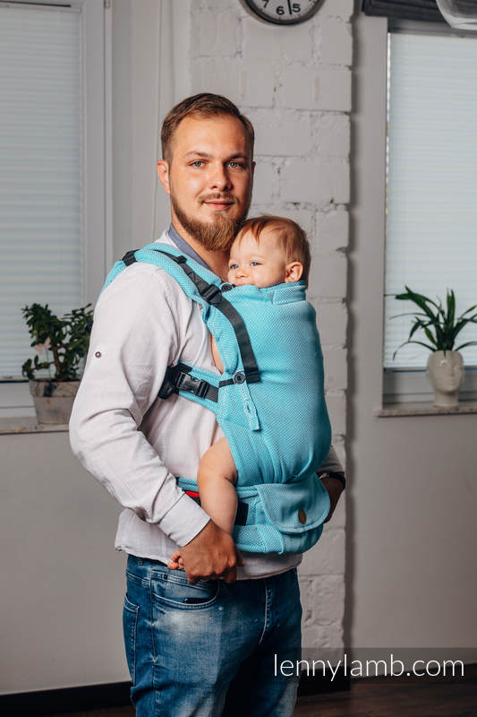 Mochila LennyUpGrade, talla estándar, tejido herringbone 100% algodón - LITTLE HERRINGBONE TURQUOISE  #babywearing