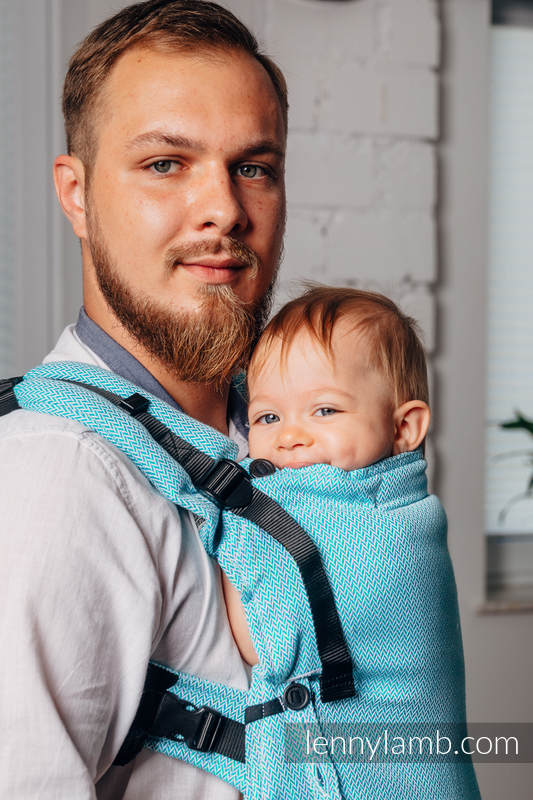 Porte-bébé LennyUpGrade, taille standard, tissage herringbone, 100% coton - LITTLE HERRINGBONE TURQUOISE  #babywearing