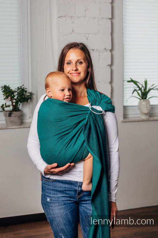 Chusta kółkowa do noszenia dzieci - SZMARAGD, splot jodełkowy- bawełniana - ramię bez zakładek - long 2.1m #babywearing