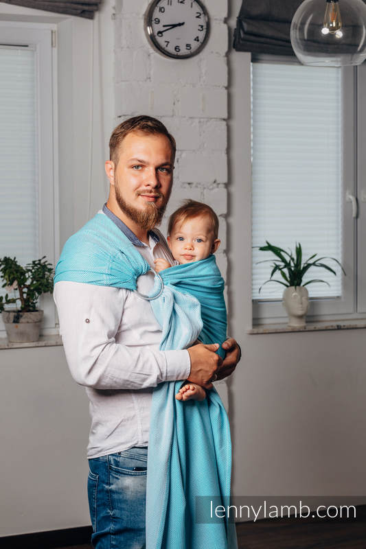 Chusta kółkowa do noszenia dzieci, tkana splotem jodełkowym, bawełna, ramię bez zakładek - MAŁA JODEŁKA TURKUS  - standard 1.8m #babywearing