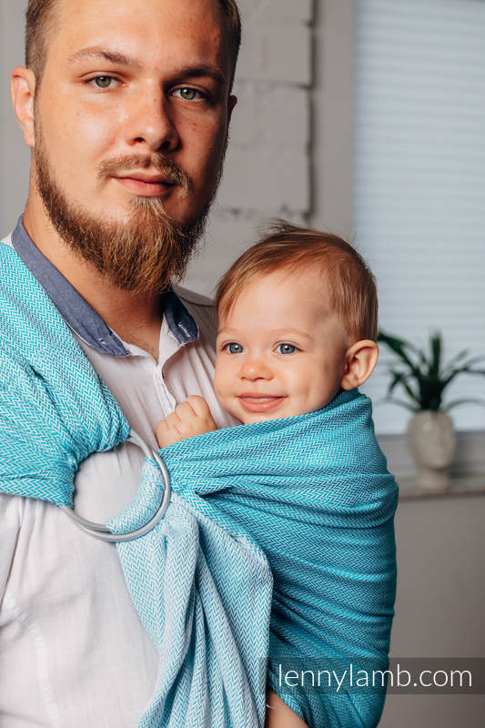 Bandolera de anillas Línea Básica, tejido espiga (100% algodón) - con plegado simple - LITTLE HERRINGBONE TURQUOISE - standard 1.8m  #babywearing