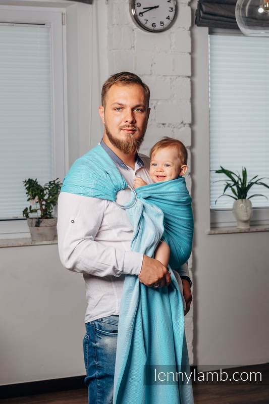 Chusta kółkowa do noszenia dzieci, tkana splotem jodełkowym, bawełna, ramię bez zakładek - MAŁA JODEŁKA TURKUS  - standard 1.8m #babywearing