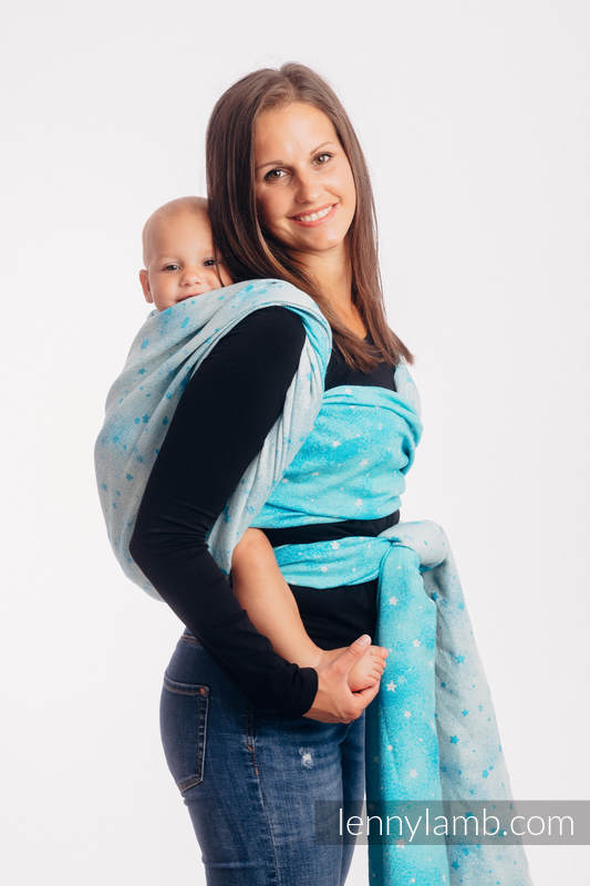 Baby Wrap, Jacquard Weave (96% cotton, 4% metallised yarn) - TWINKLING STARS - PERSEIDS - size XS #babywearing