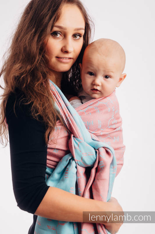 Baby Wrap, Jacquard Weave (47% cotton, 37% linen, 16% silk) - LOVE HORMONES - PINK RIVER - size S #babywearing