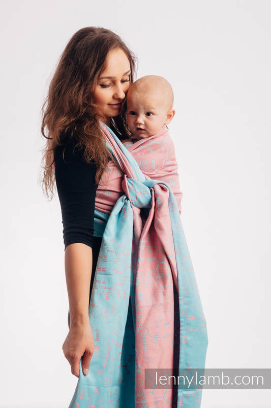 Baby Wrap, Jacquard Weave (47% cotton, 37% linen, 16% silk) - LOVE HORMONES - PINK RIVER - size M #babywearing