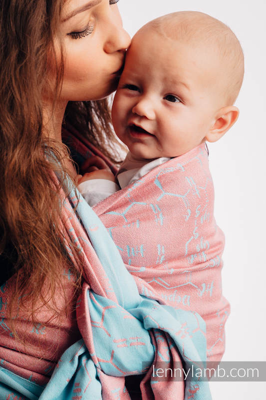 Baby Wrap, Jacquard Weave (47% cotton, 37% linen, 16%  silk) - LOVE HORMONES - PINK RIVER - size L (grade B) #babywearing