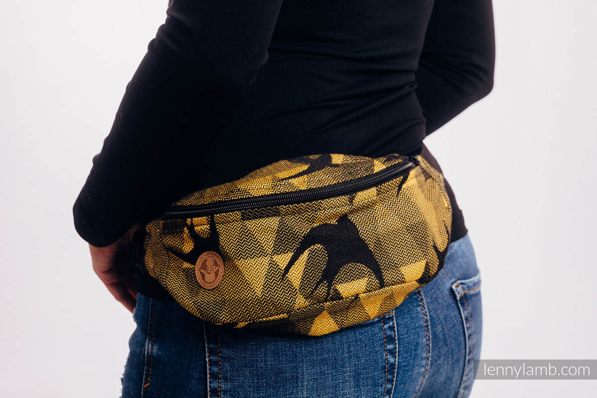 Waist Bag made of woven fabric, (96% cotton, 4% metallised yarn) - SWALLOWS BLACK GOLD #babywearing