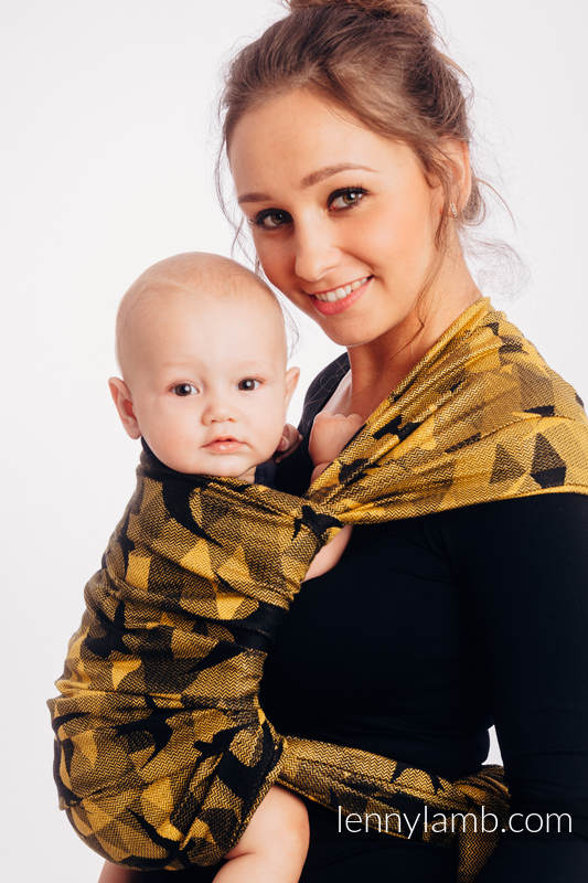 Fular, tejido jacquard (96% algodón, 4% hilo metalizado) - SWALLOWS BLACK GOLD - talla L #babywearing