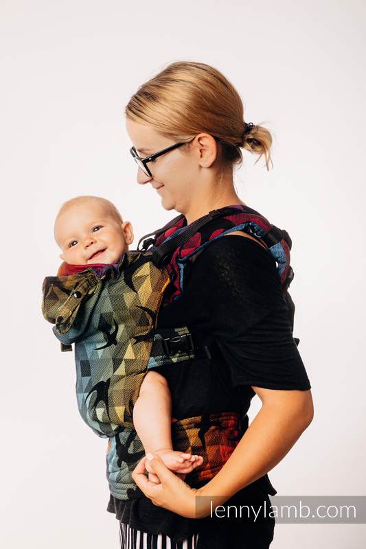 LennyGo Porte-bébé ergonomique, taille bébé, jacquard 100% coton - SWALLOWS RAINBOW DARK #babywearing