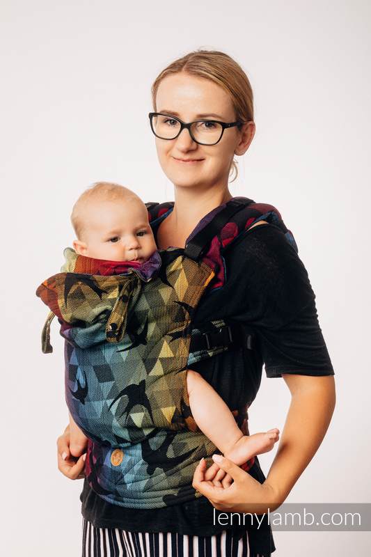 LennyGo Ergonomic Carrier, Toddler Size, jacquard weave 100% cotton - SWALLOWS RAINBOW DARK #babywearing