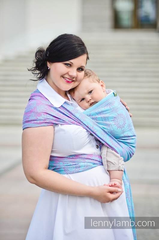 Baby Wrap, Jacquard Weave (100% cotton) - Eclipse Turquoise & Pink - size M (grade B) #babywearing