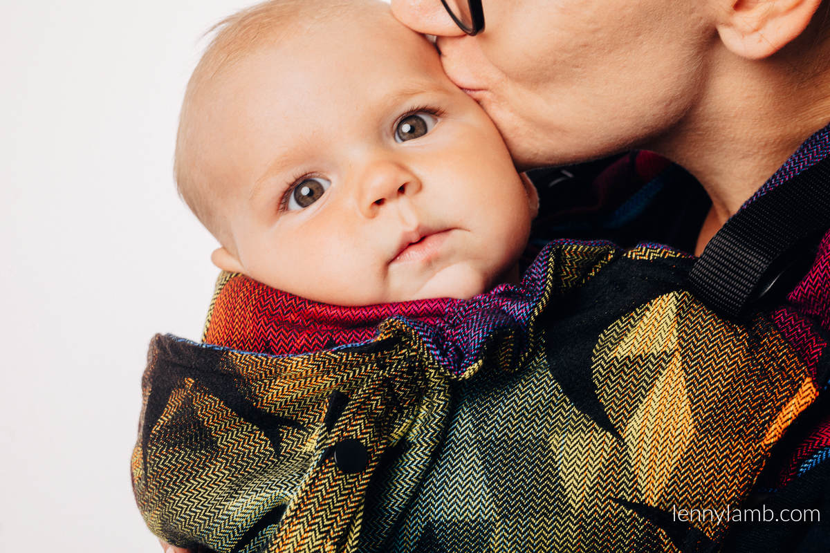 Nosidełko Ergonomiczne LennyGo z tkaniny żakardowej, 100% bawełna, Baby Size - JASKÓŁKI TĘCZOWE DARK #babywearing