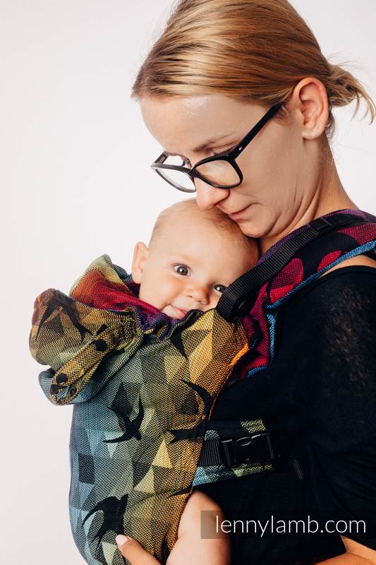 Marsupio Ergonomico LennyGo, misura Baby, tessitura jacquard 100% cotone - SWALLOWS RAINBOW DARK #babywearing