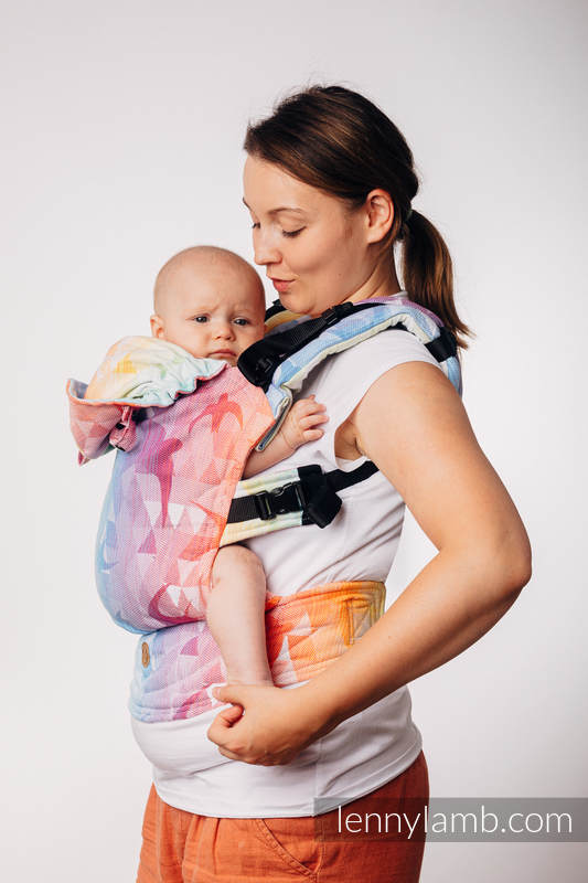 LennyGo Mochila ergonómica, talla Baby, jacquard 100% algodón - SWALLOWS RAINBOW LIGHT #babywearing