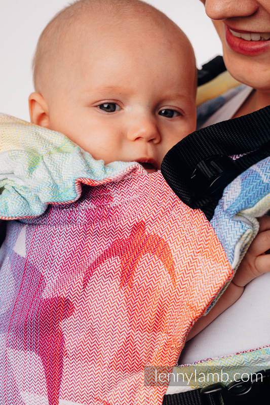 Nosidełko Ergonomiczne LennyGo z tkaniny żakardowej, 100% bawełna, Baby Size - JASKÓŁKI TĘCZOWE LIGHT #babywearing