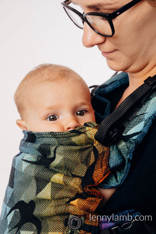 Nosidełko LennyUpGrade z tkaniny żakardowej 100% bawełna , rozmiar standard - JASKÓŁKI TĘCZOWE DARK #babywearing