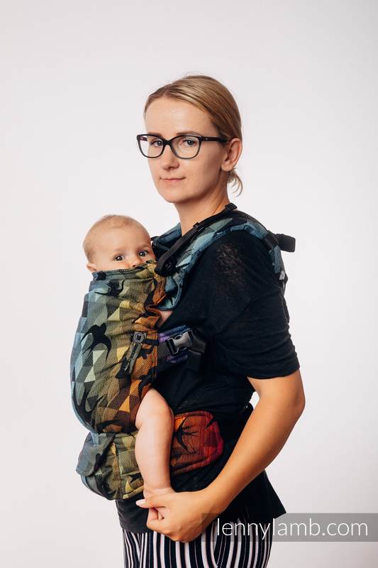 Nosidełko LennyUpGrade z tkaniny żakardowej 100% bawełna , rozmiar standard - JASKÓŁKI TĘCZOWE DARK #babywearing