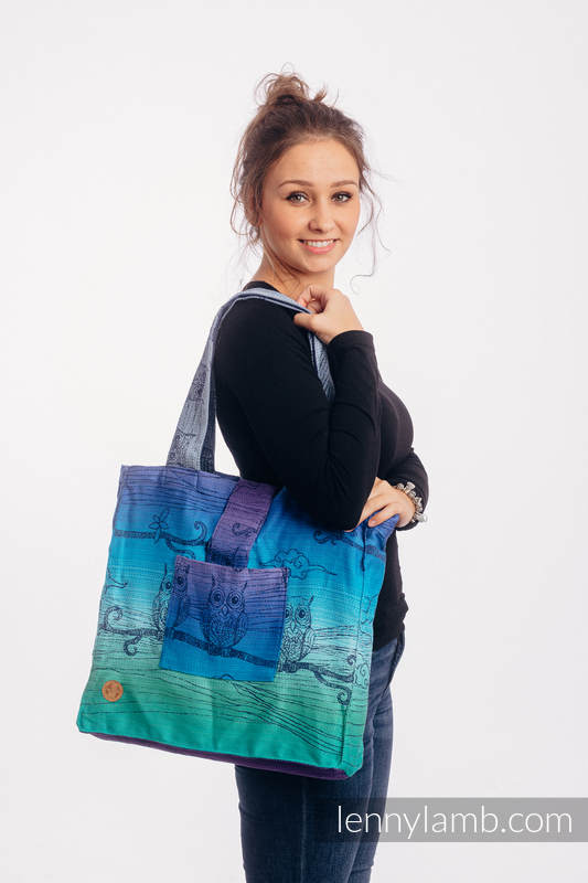 Shoulder bag made of wrap fabric (100% cotton) - BUBO OWLS - DUSK - standard size 37cmx37cm #babywearing