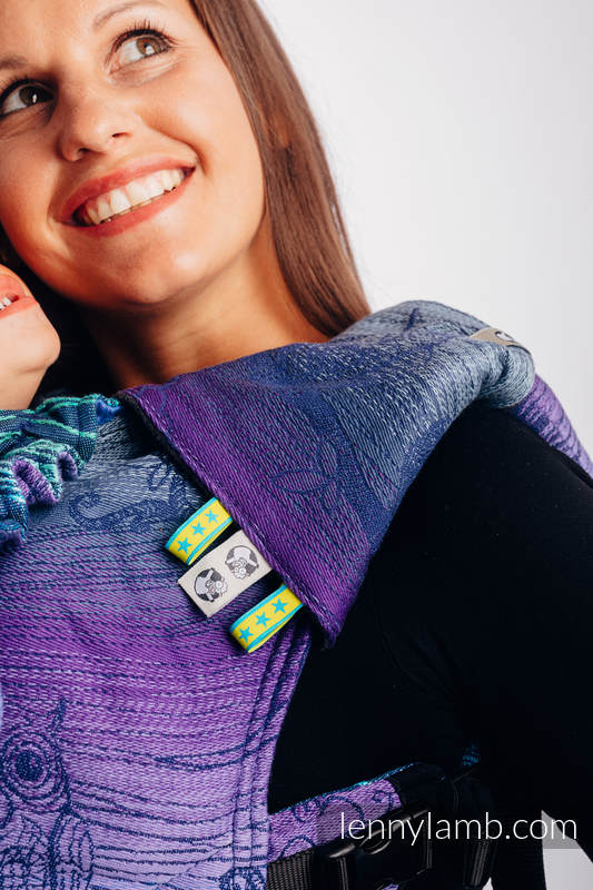 LennyGo Ergonomic Carrier, Baby Size, jacquard weave 100% cotton - BUBO OWLS - DUSK #babywearing