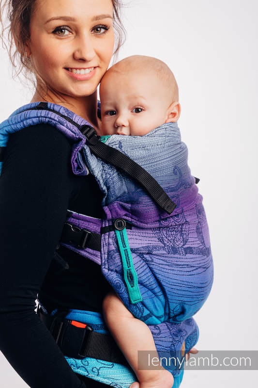 Nosidełko LennyUpGrade  z tkaniny żakardowej 100% bawełna , rozmiar standard - SOWY BUBO - ZMROK #babywearing